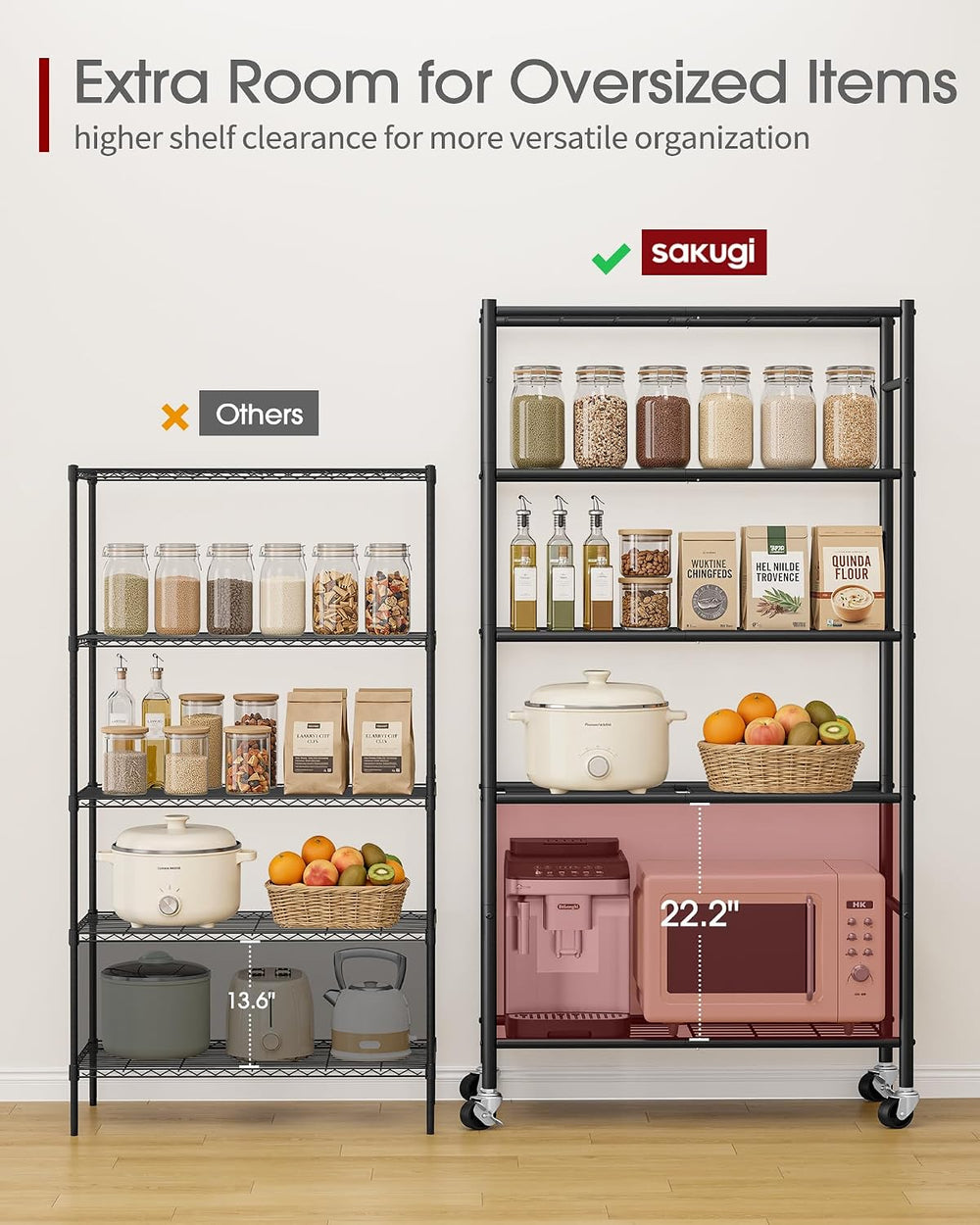 Sakugi 5-Tier Storage Shelves 33.1" x12.6" x73.5" Black with W...