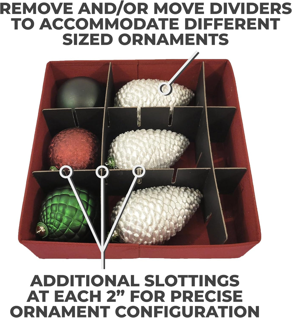 612 Vermont Christmas Ornament Storage Box, Adjustable Acid-Free Dividers