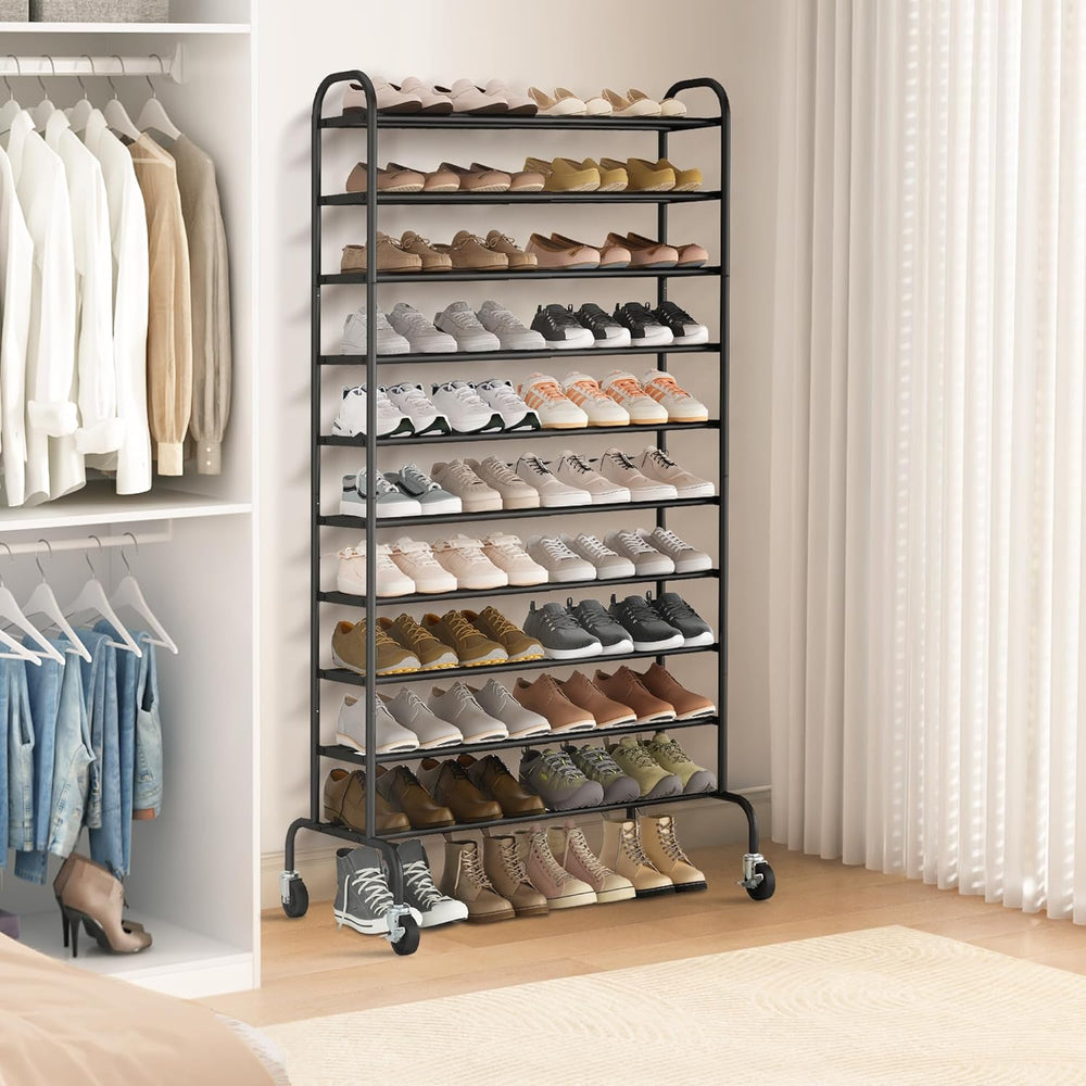 STORAGE MANIAC 10-Tier Expandable Shoe Rack, 44 Pairs Tall Vertical Shoe Rack...