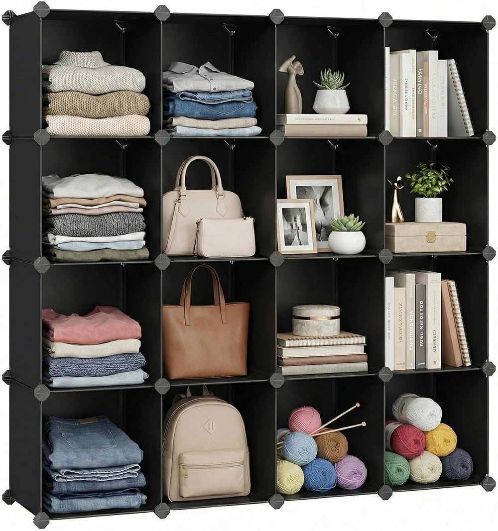 SONGMICS 16 Cube Storage Organizer，Plastic stackable cube shelf