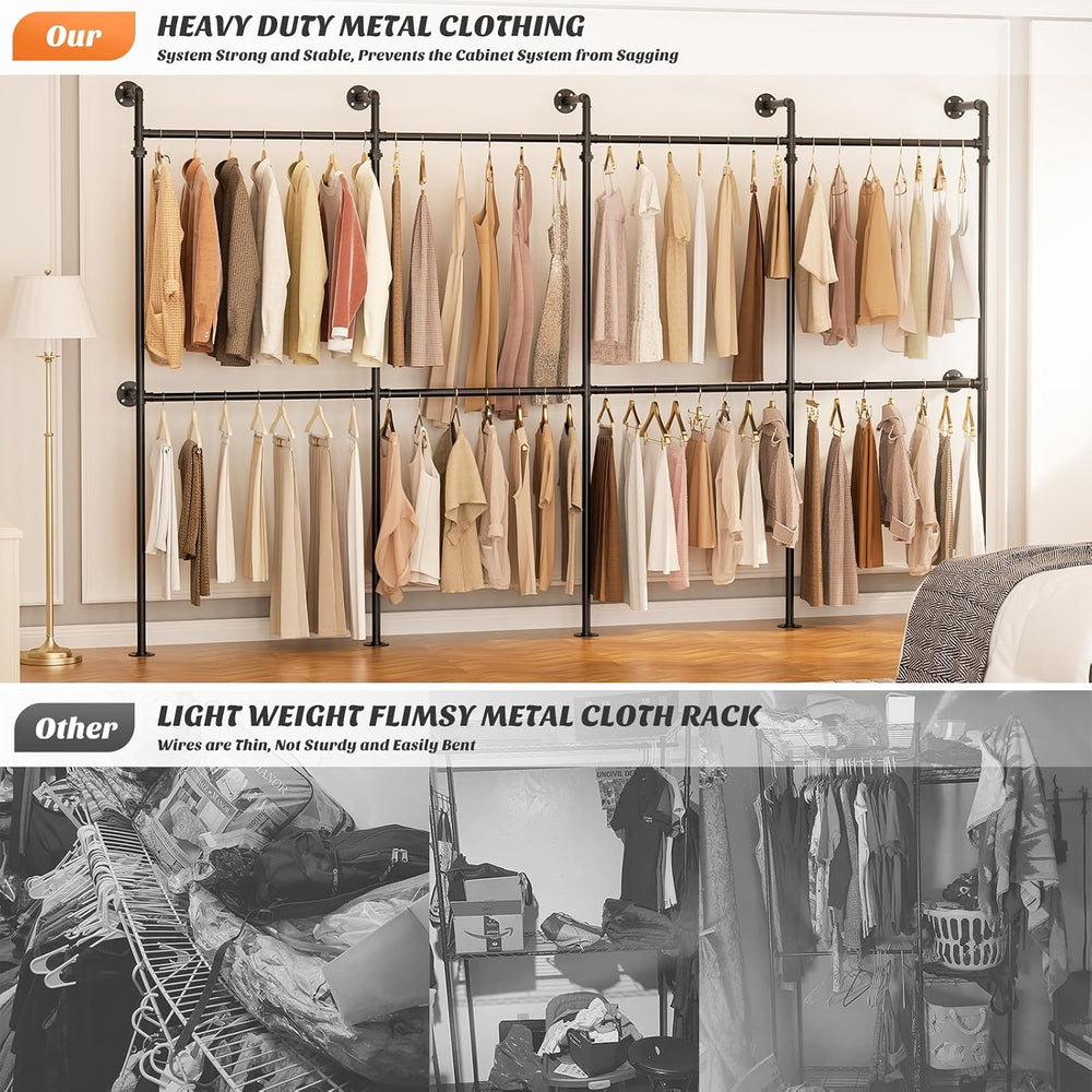 Aheaplus Industrial Pipe Clothing Rack, Reversible 13FT Clothes Rack