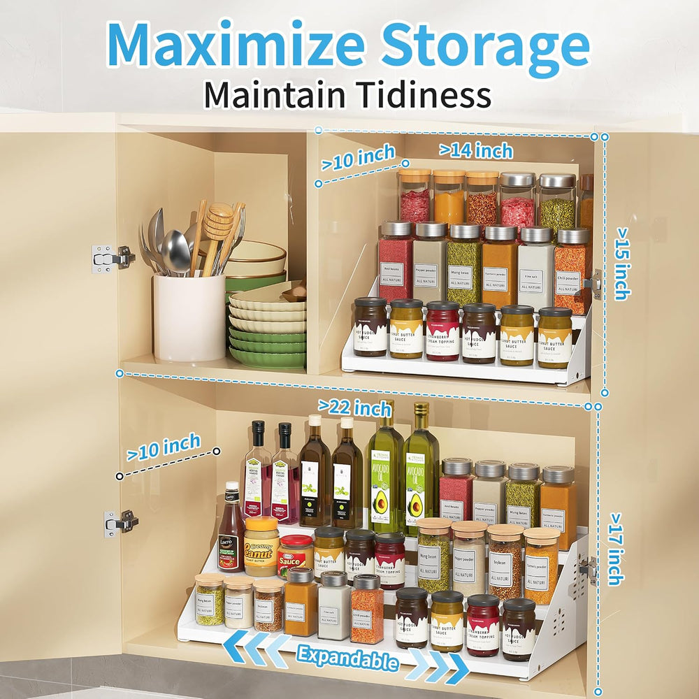 BOIVSHI 3 Tier Expandable Spice Organizer for Cabinet, White