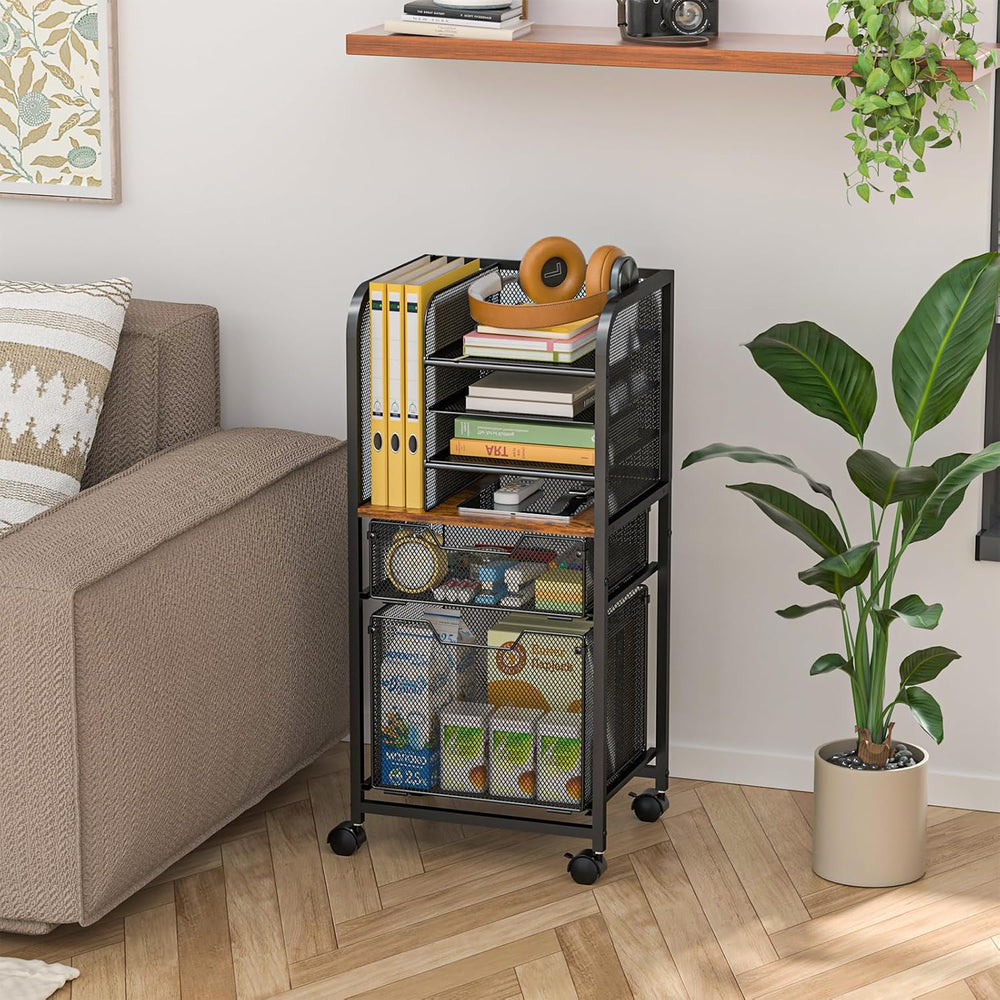 Feyejade 6-Tier Rolling File Cart Multi Mobile Drawer Cabinet Black