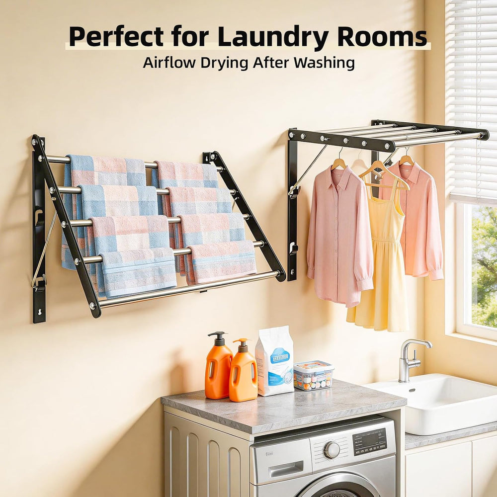 Wall Mounted Drying Rack, Foldable Laundry Rack, Adjustable Width, 60 lbs