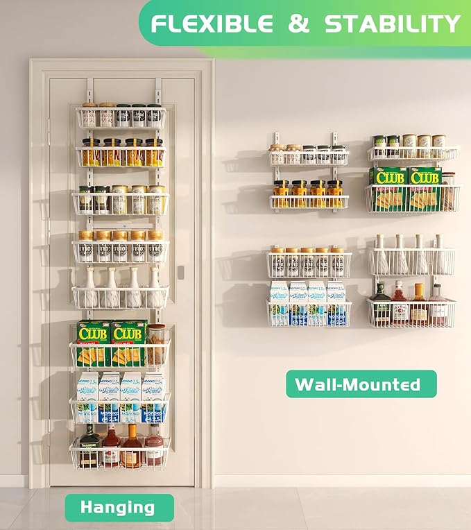 White 12 Inch Wide Narrow Over The Door Pantry Organizer, Pantry Organization