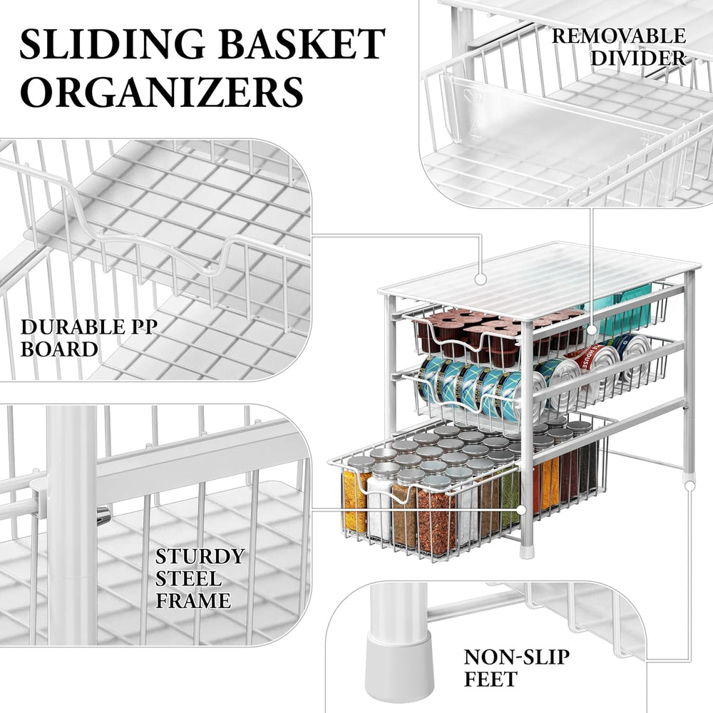 Simple Houseware Stackable 3 Tier Sliding Basket Organizer Drawer, White