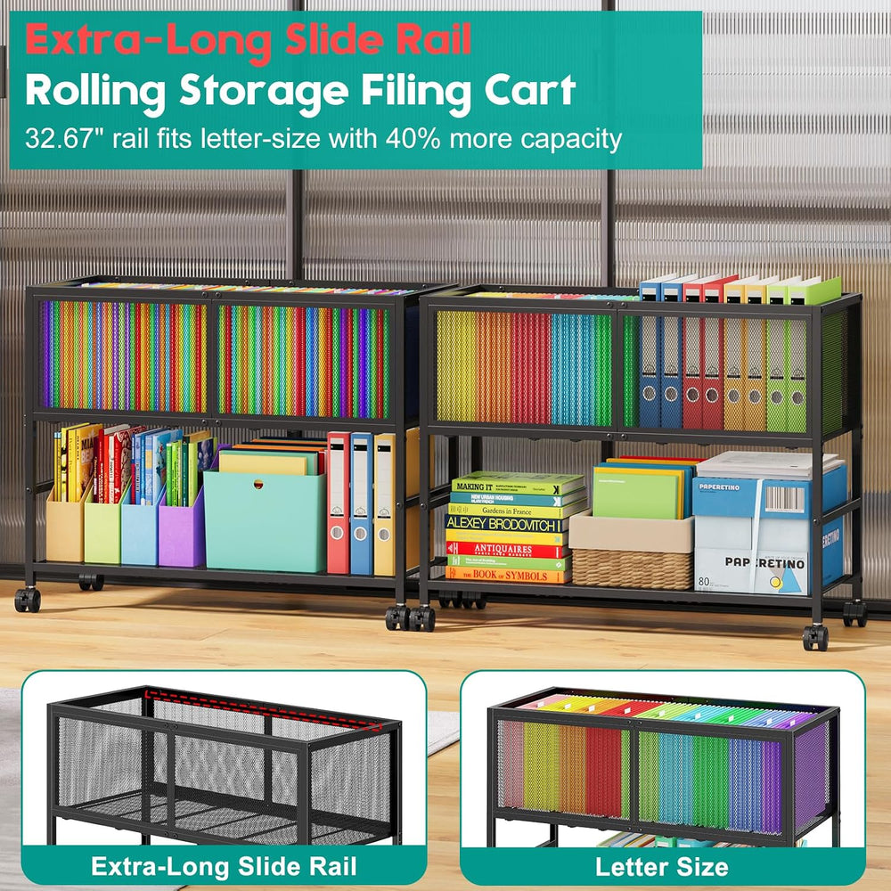 Rolling File Cart with Wheels, Open File Cabinet for Letter Size