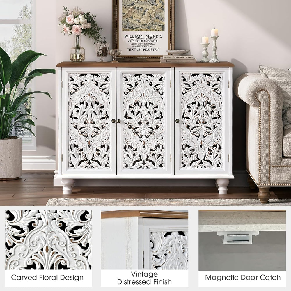 JOINICE 42.5" Accent Storage Cabinet with 3 Doors for Living Room,White