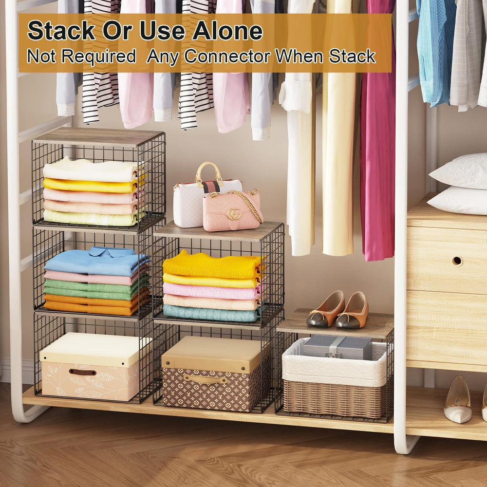 4PCS Wider Closet Organizers and Storage, Stackable Closet Shelf Organizer St...