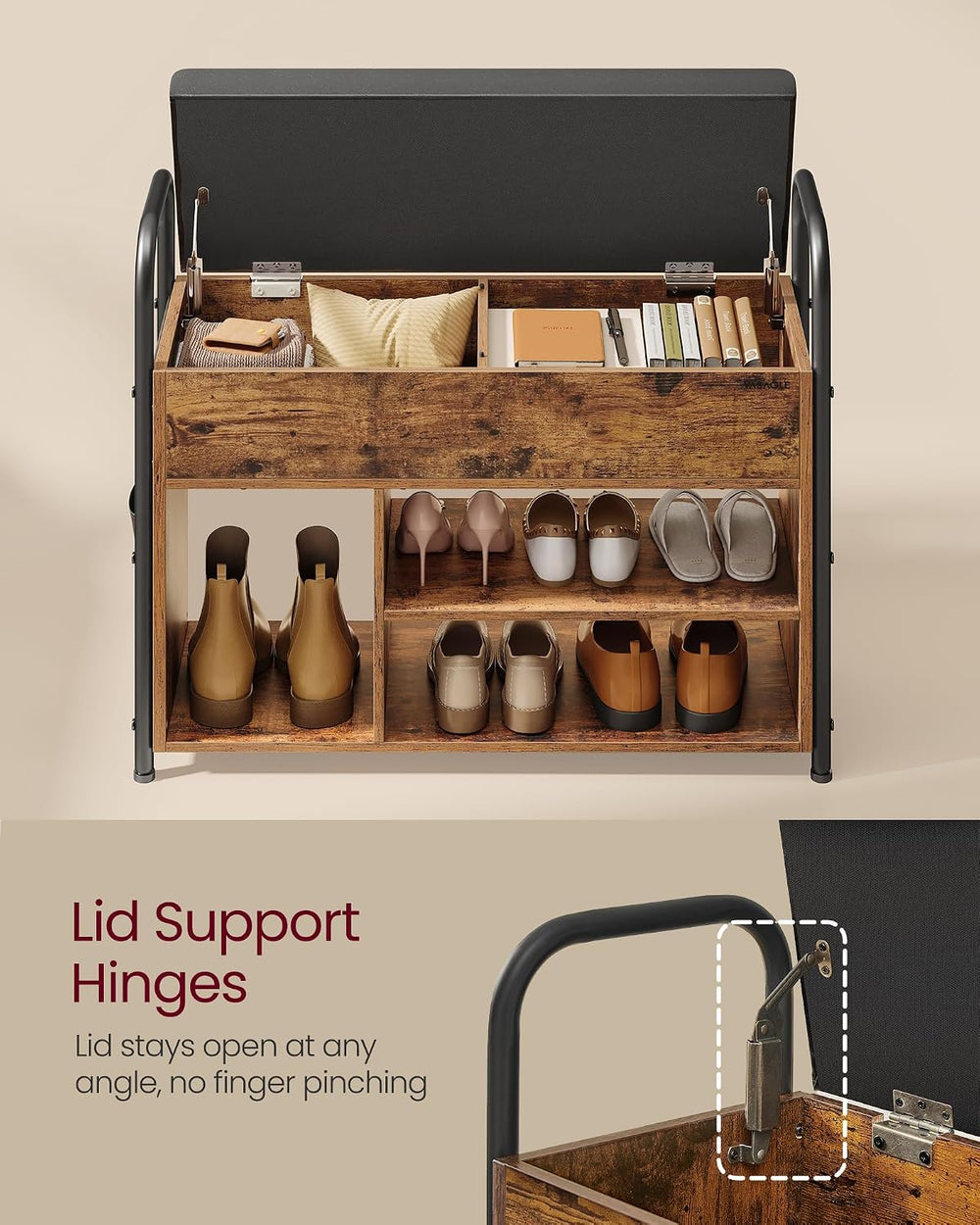 VASAGLE Shoe Bench, Shoe Rack, Inner Storage Under the Lid
