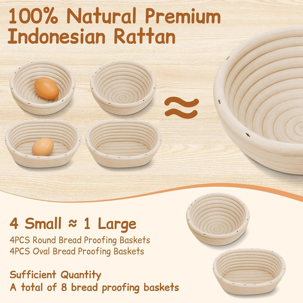 Set of 8 Mini Banneton Bread Proofing Basket with Liner, 5-inch Round and 6.5...