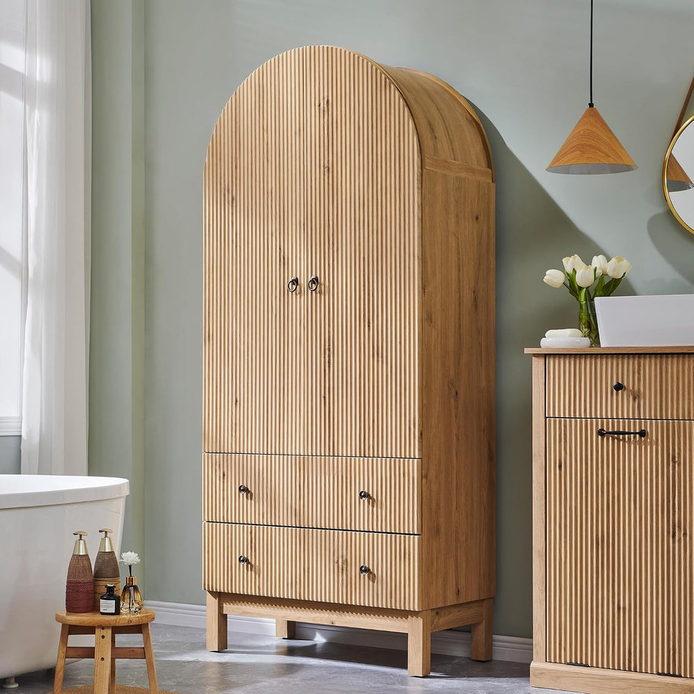 IFBUY 71" Tall Arched Bathroom Storage Cabinet, Modern Fluted Cabinet St...
