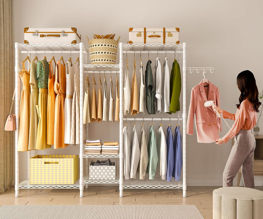 Heavy Duty Large Garment Rack, Portable Wardrobe Clothes Rack