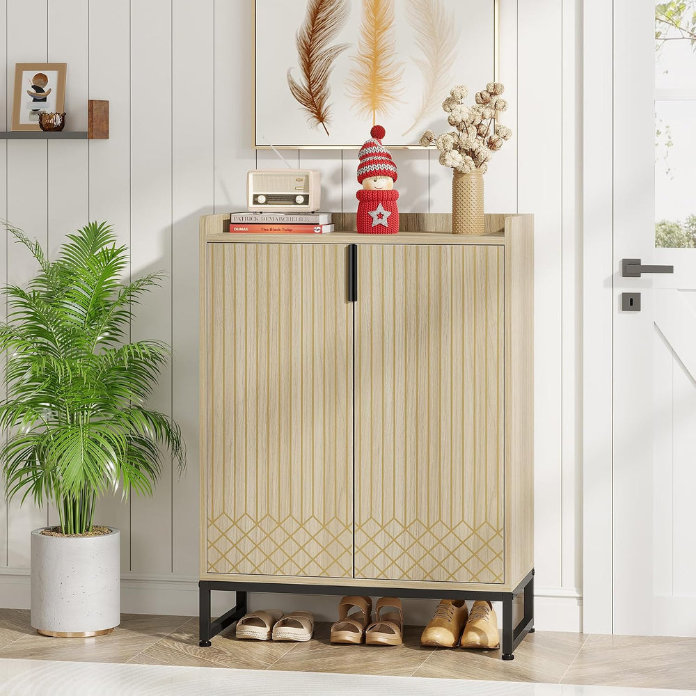 Tribesigns Shoe Cabinet with Doors,Natural 5 Tiers Shoe Storage Cabinet for E...