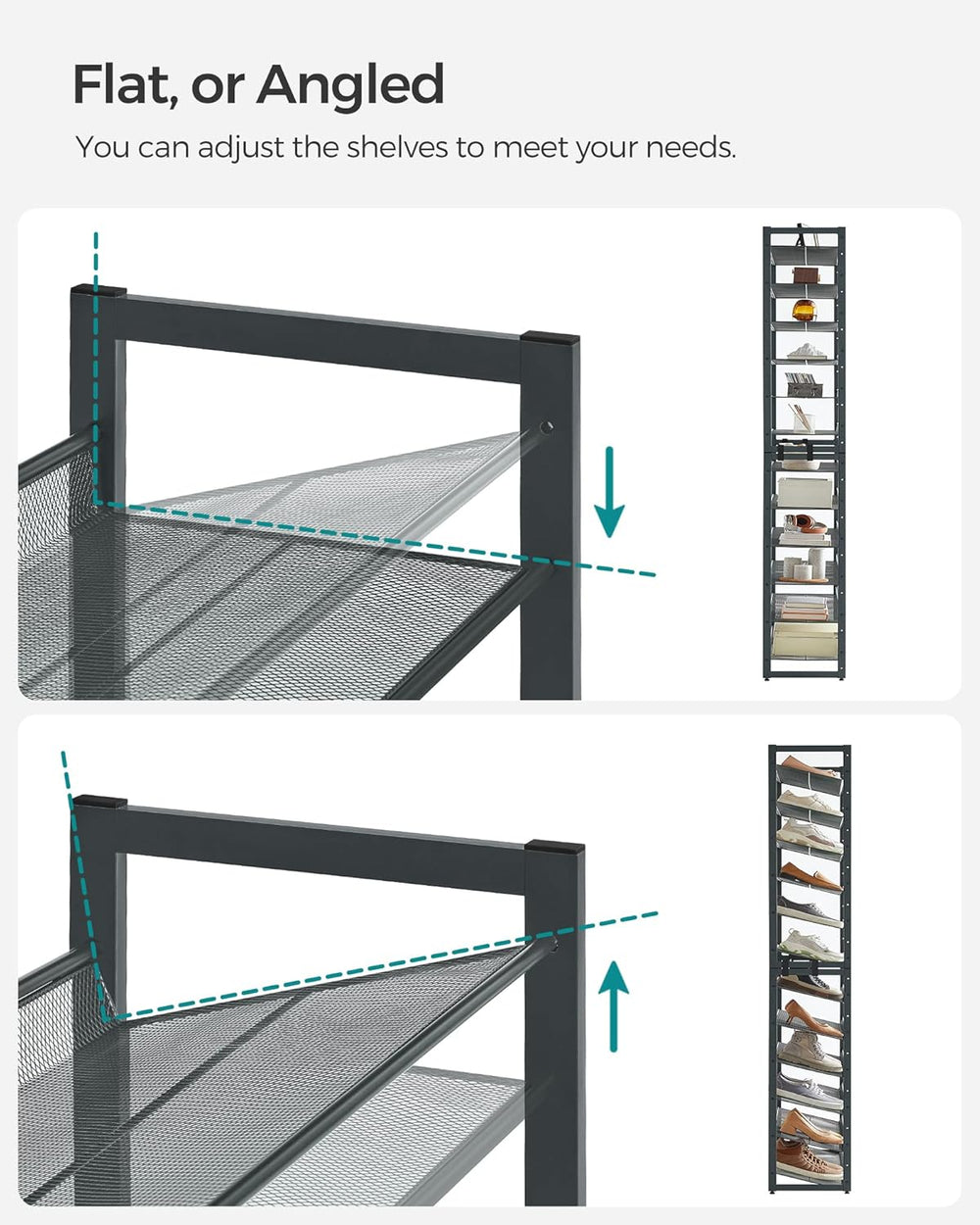 SONGMICS Metal Shoe Rack, 12-Tier Shoe Orgainzer, Holds 48-60 Pairs
