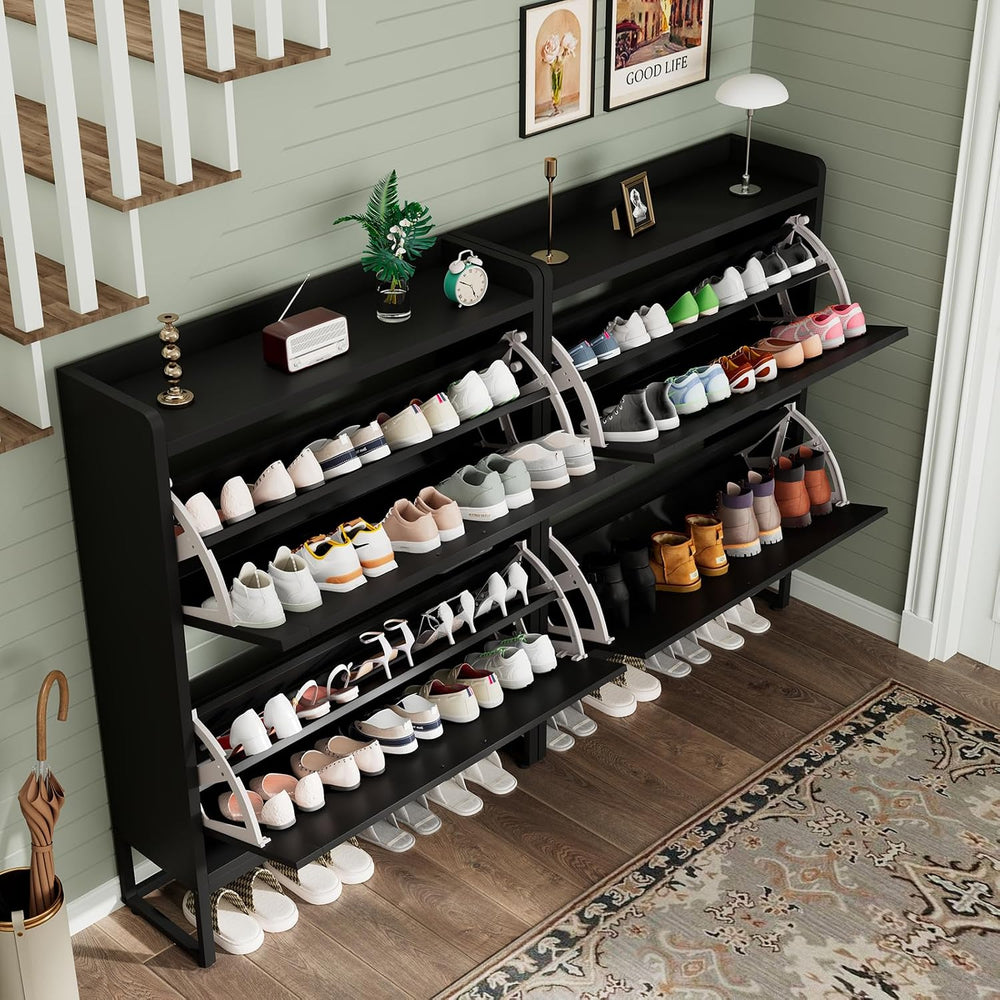 GRUSIGN Shoe Cabinet, Shoe Storage Cabinet with 2 Flip Drawers & Adjustab...