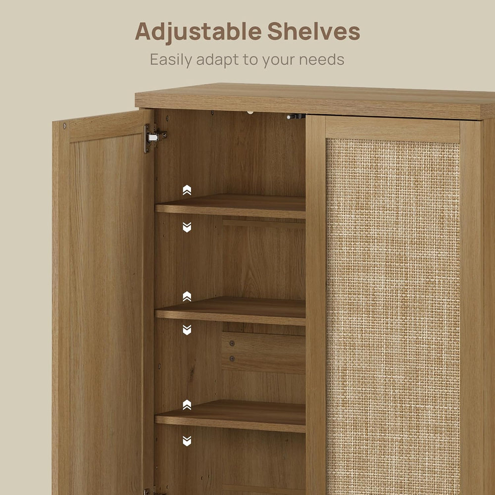 SICOTAS 96.8" Wide Tall Rattan Shoe Storage Cabinet for Entryway with Doors