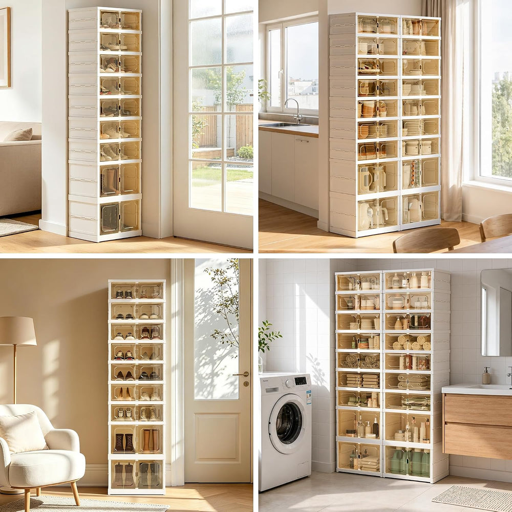 Foldable Shoe Rack Set of 2, 9 Tier Collapsible Shoe Rack with Magnetic Doors...