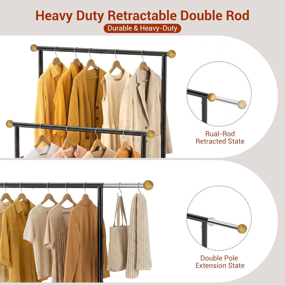 Rolling Garment Rack - Double Rod Clothes Rack with Lockable Casters, Mesh St...