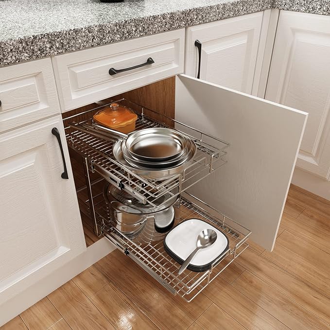 ROOMTEC Individual Pull Out Cabinet Organizer, 2 Tier Spice Rack Organizer
