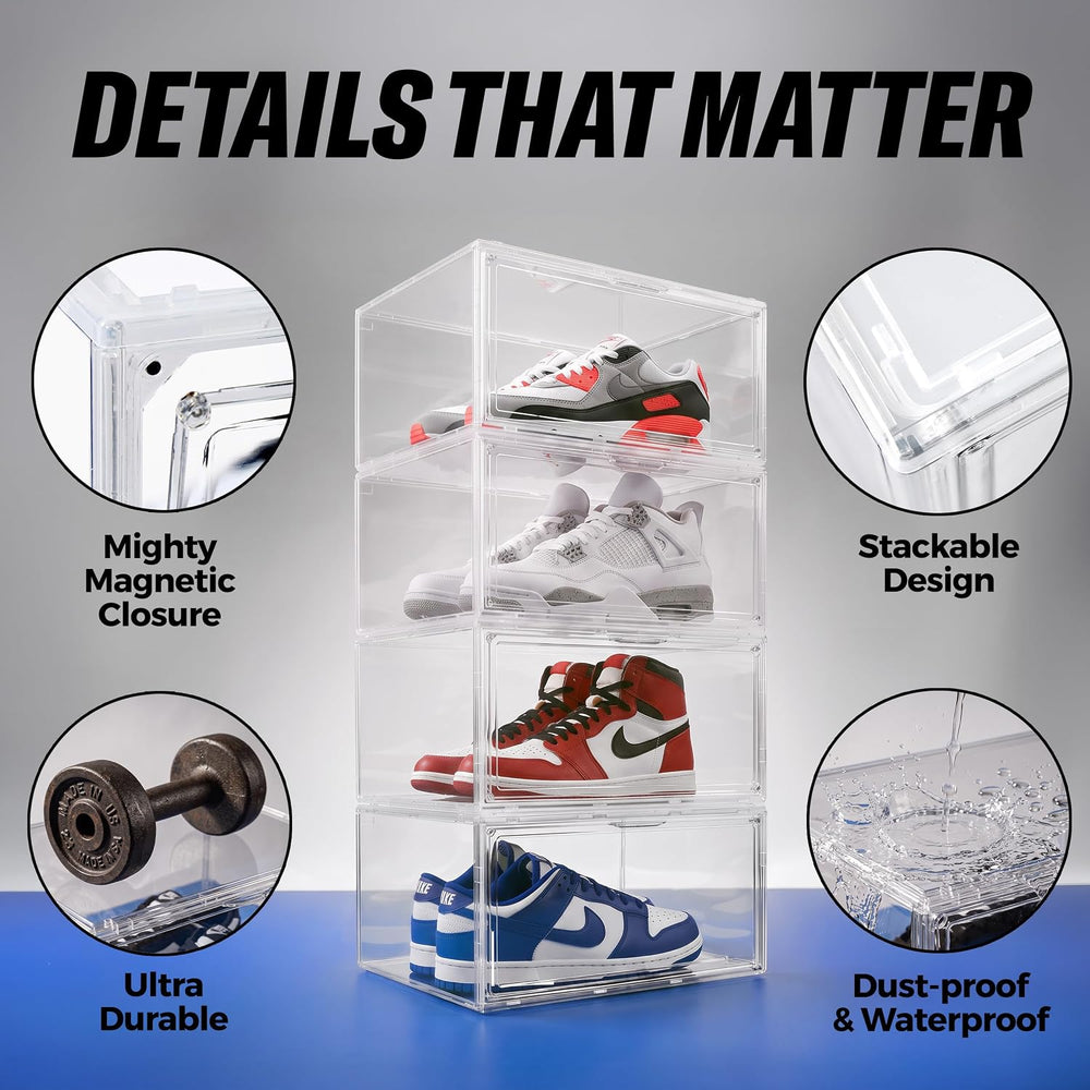Kicks&Co 6 Pack XL Clear Shoe Storage Boxes with Magnetic Door | Stackabl...