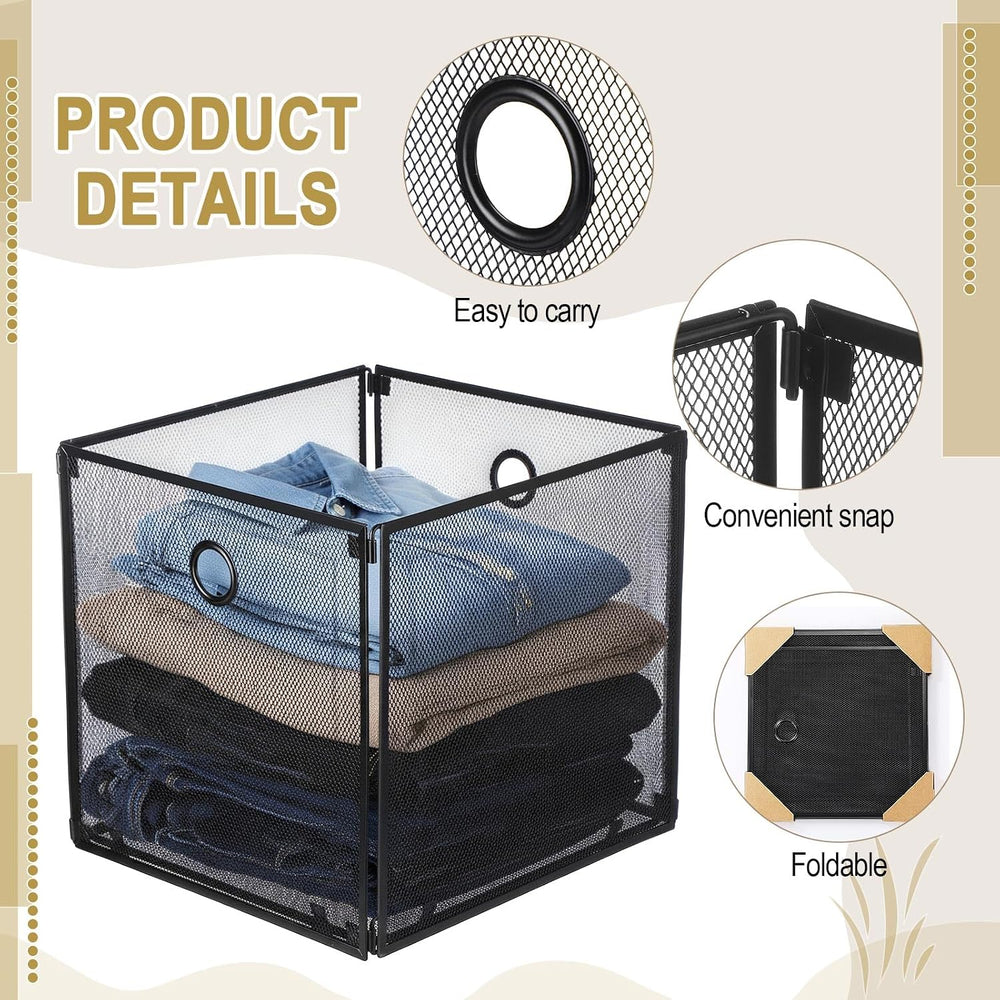 2 Pcs Foldable Metal Cube Storage Baskets, 13x13in, Black