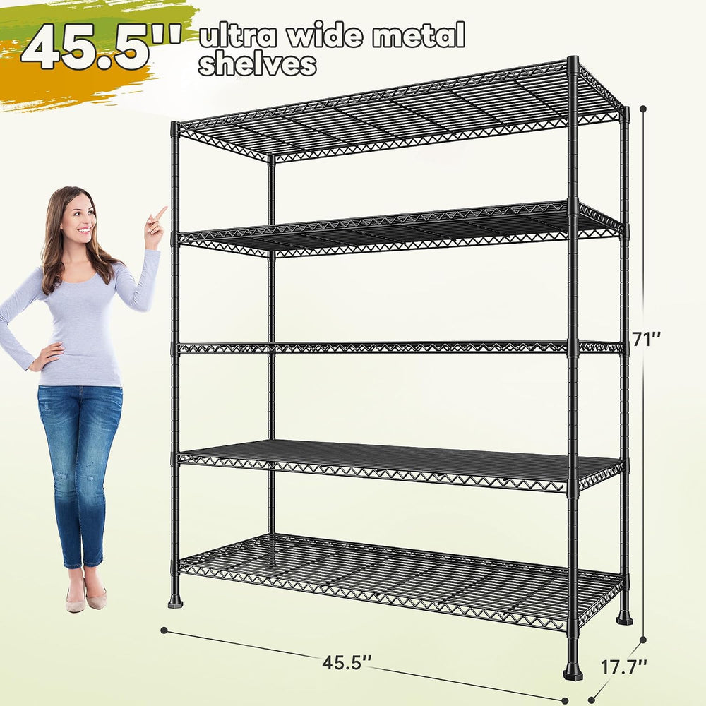 REIBII Heavy Duty 5-Tier Storage Shelves, 45.5''W for Kitchen Garage,...