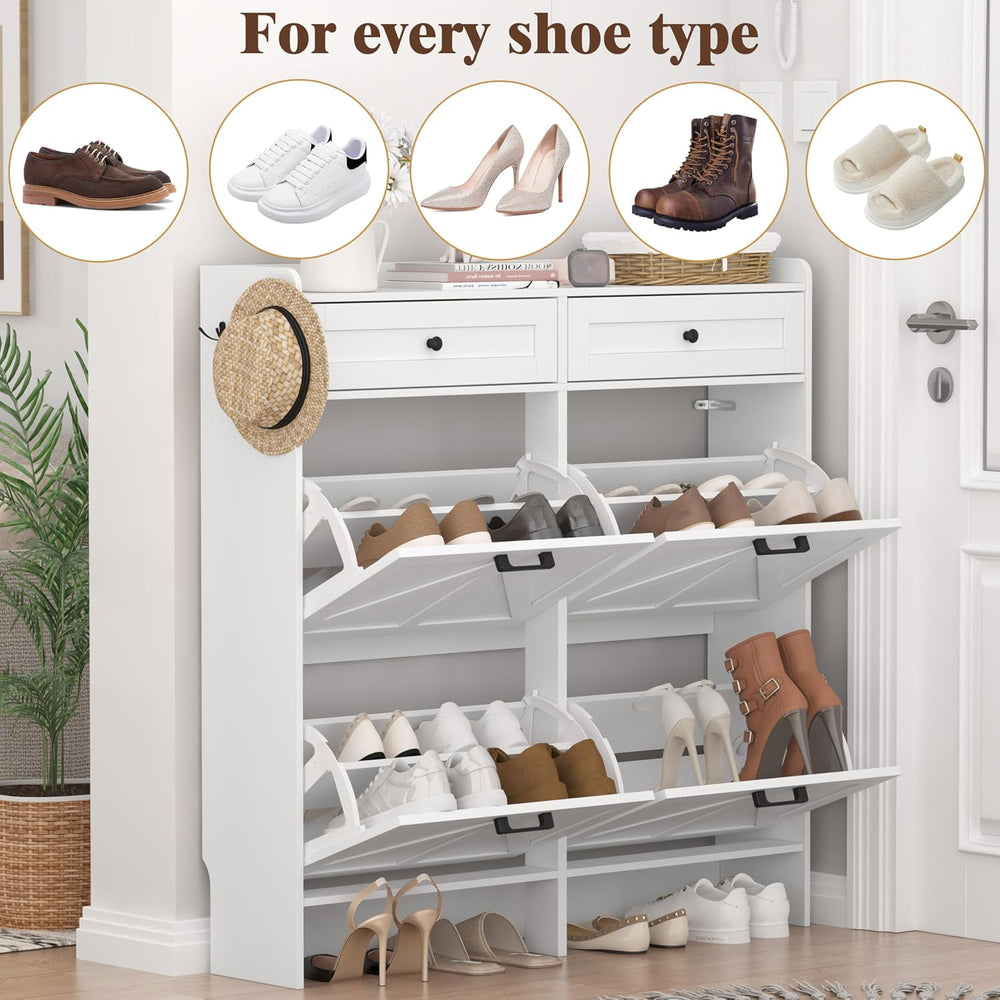 Thacuok Shoe Cabinet with 4 Flip Drawers & 2 Storage Drawers, Rustic Farm...