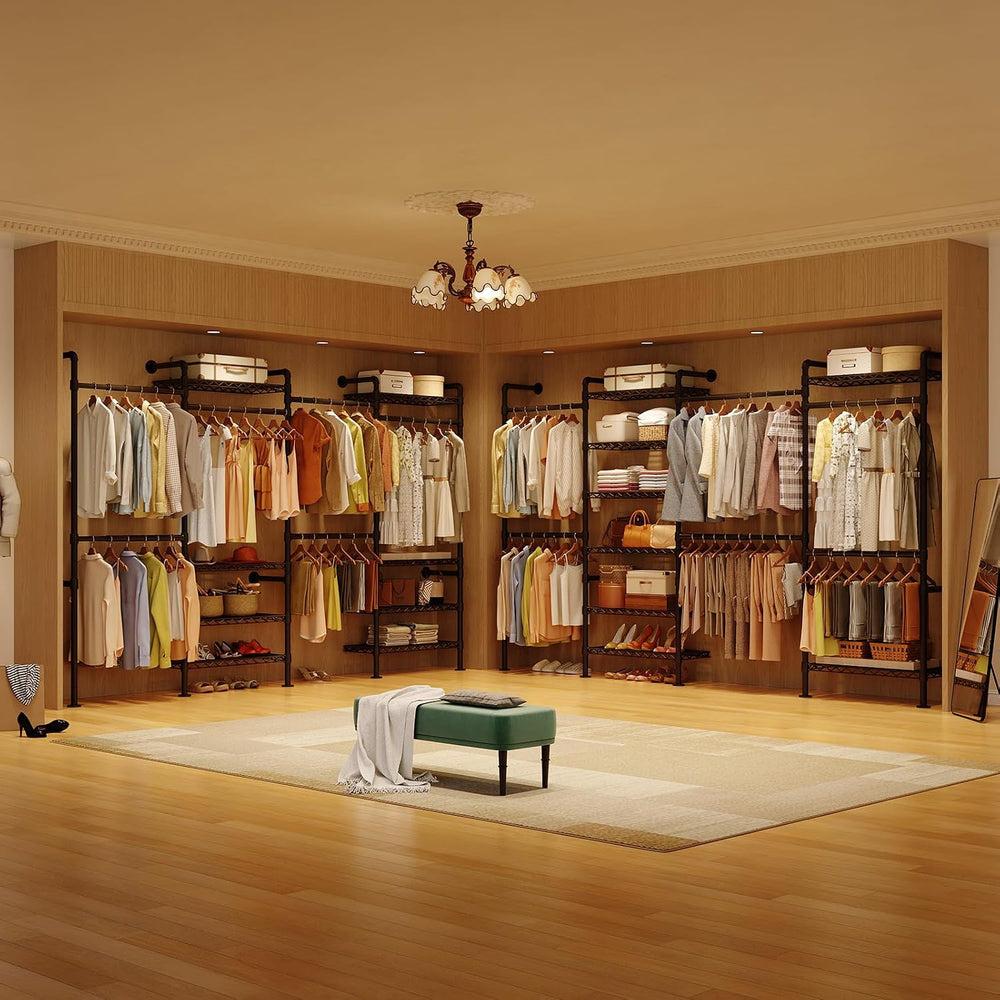 H4 Wall Mounted Closet System, Expandable Industrial Pipe Clothing Rack