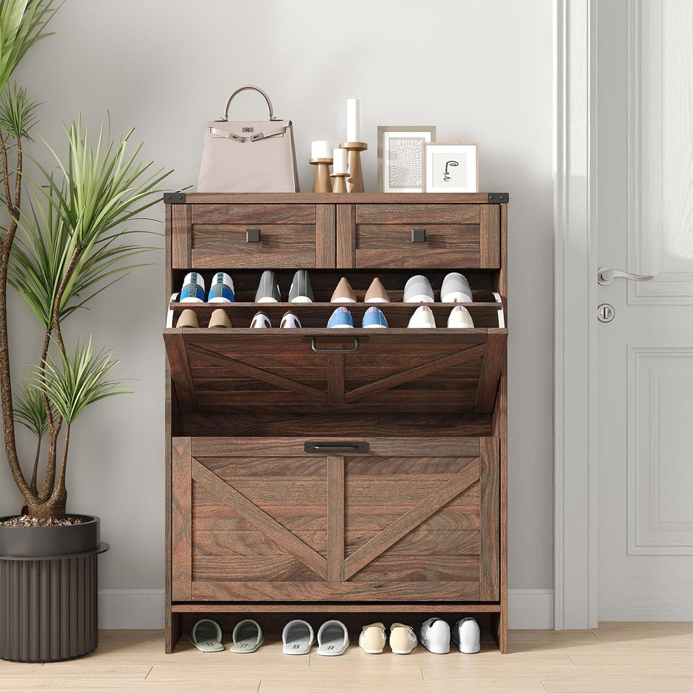 Halitaa Shoe Cabinet with 2 Flip Drawers & 2 Drawers,Farmhouse Shoe Stora...