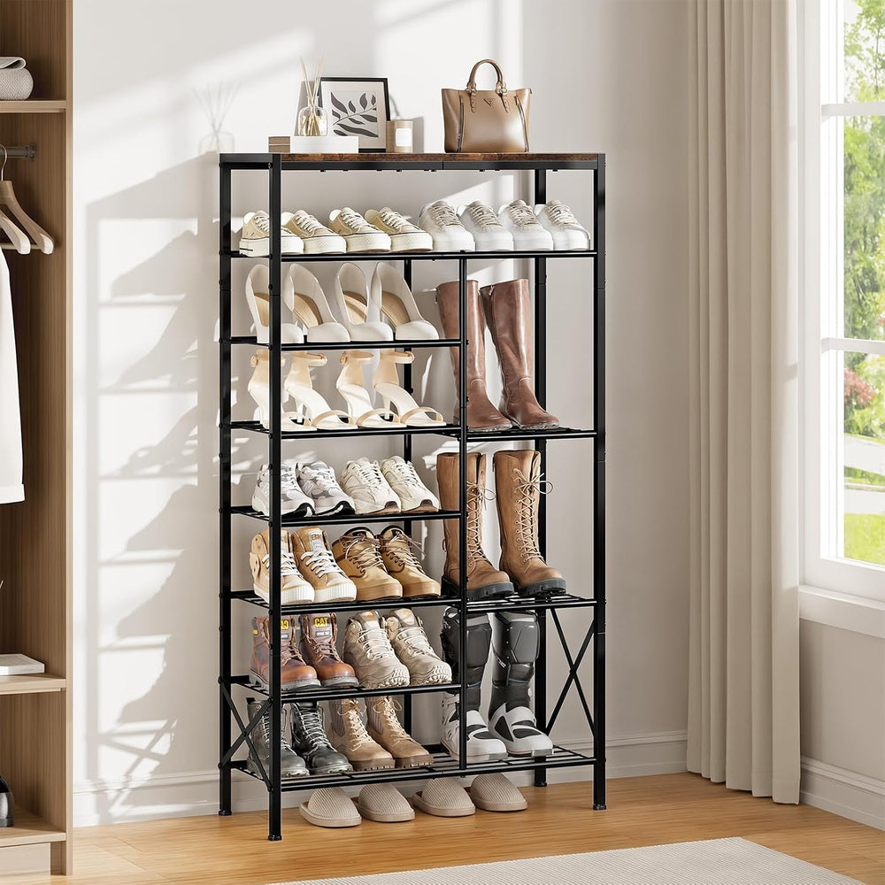 8-Tier Shoe Rack, Boot Storage for Closet, Rustic Brown