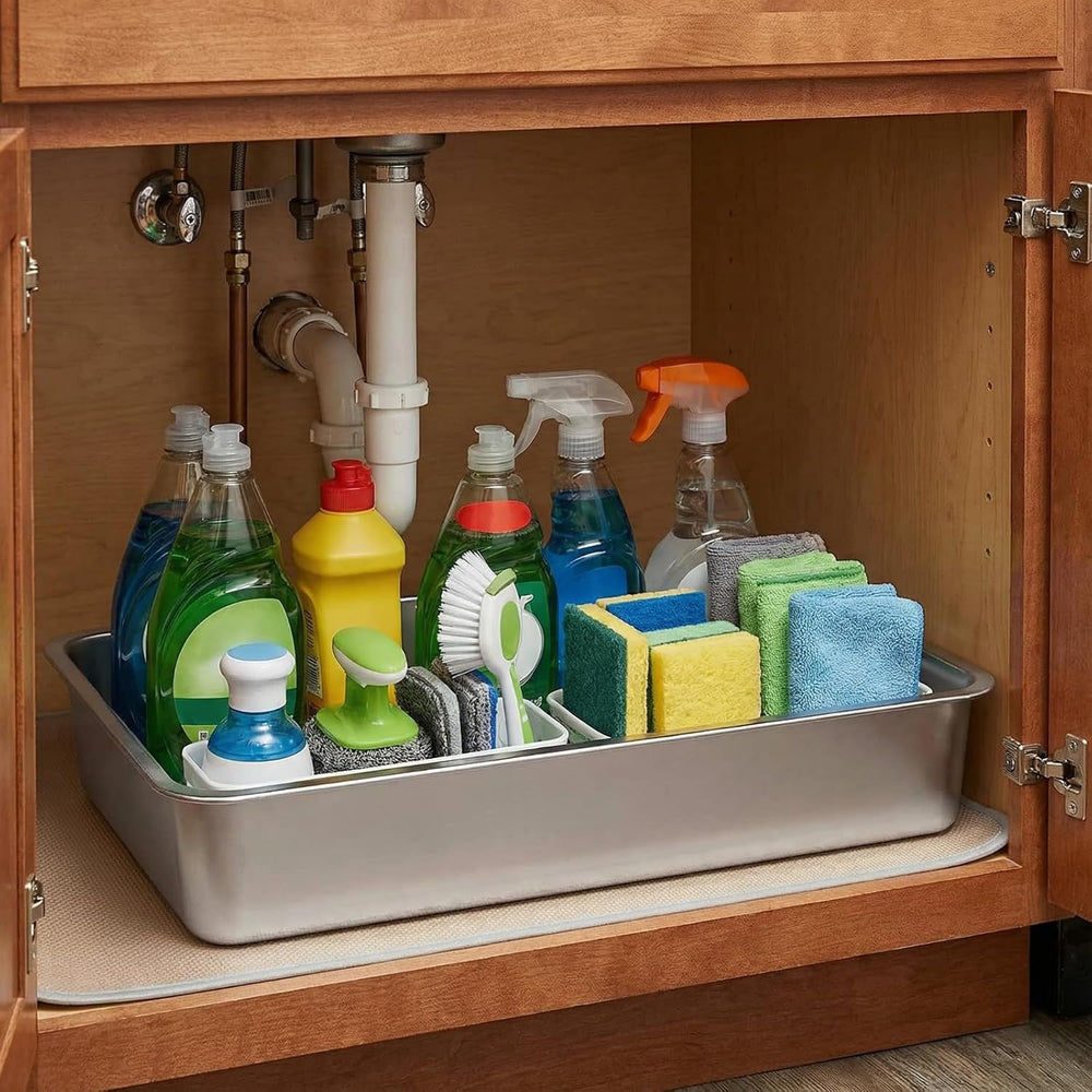 Suclain 2 Pack Stainless Steel Boot Trays for Entryway Under Sink Mat Tray Li...