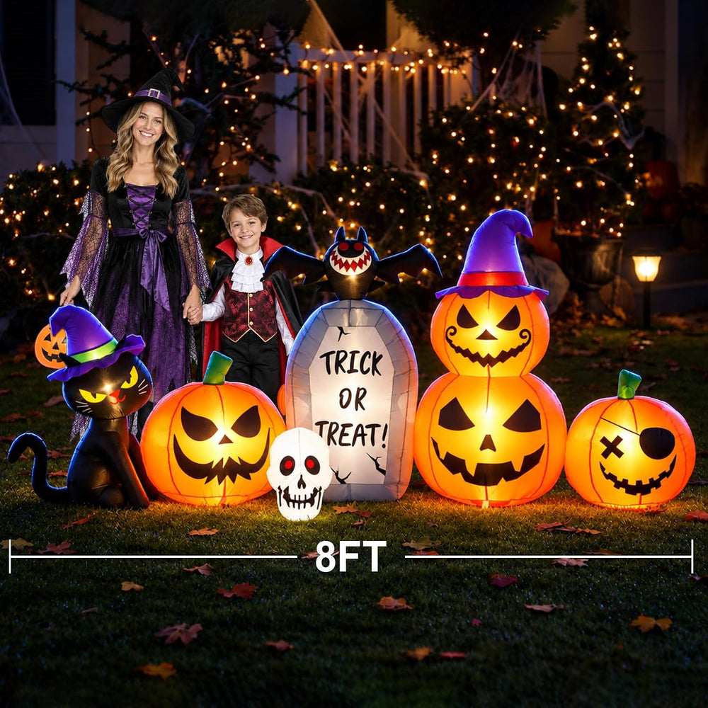 8FT Halloween Inflatable Pumpkin Outdoor Decor with LED Lights