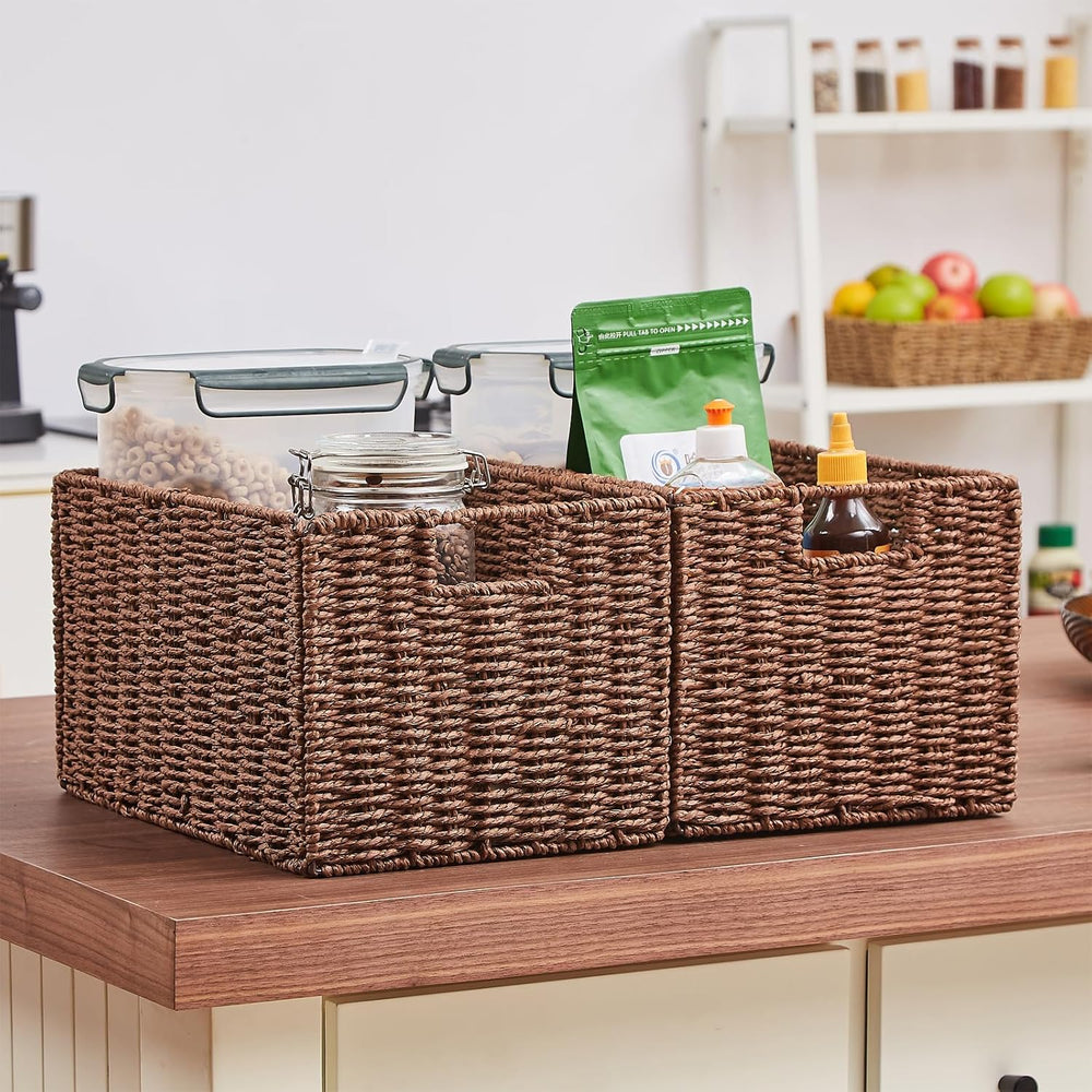 Vagusicc Large Wicker Storage Basket, Set of 2 Baskets for Organizing Brown