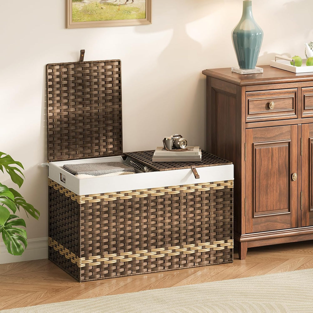 HOOBRO Storage Basket with Lid, 42.3 Gallon (160L) Wicker Storage Basket with...