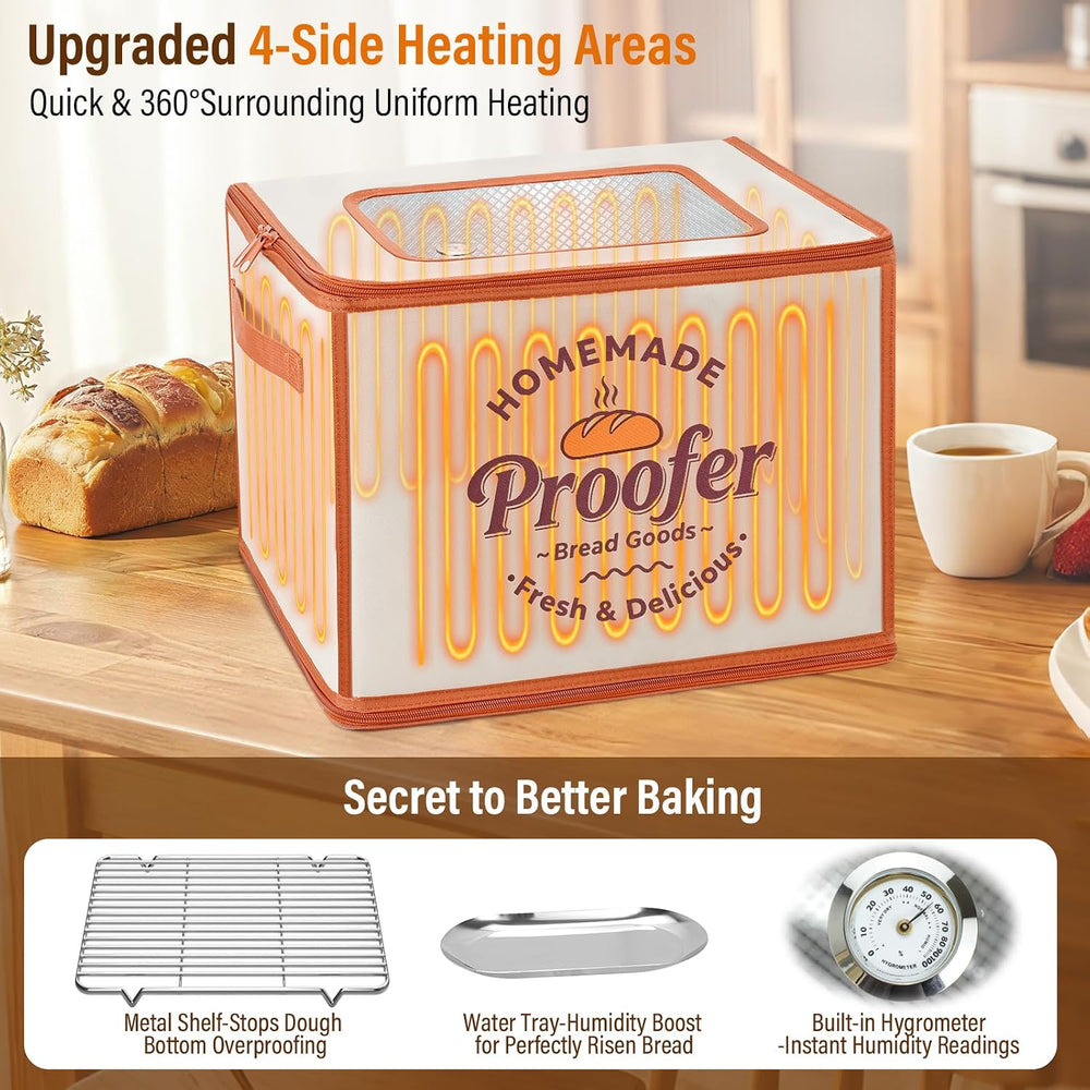 Foldable Bread Proofing Box, JOCXSPI 4-Sided Heating Dough Proofer for Sourdo...