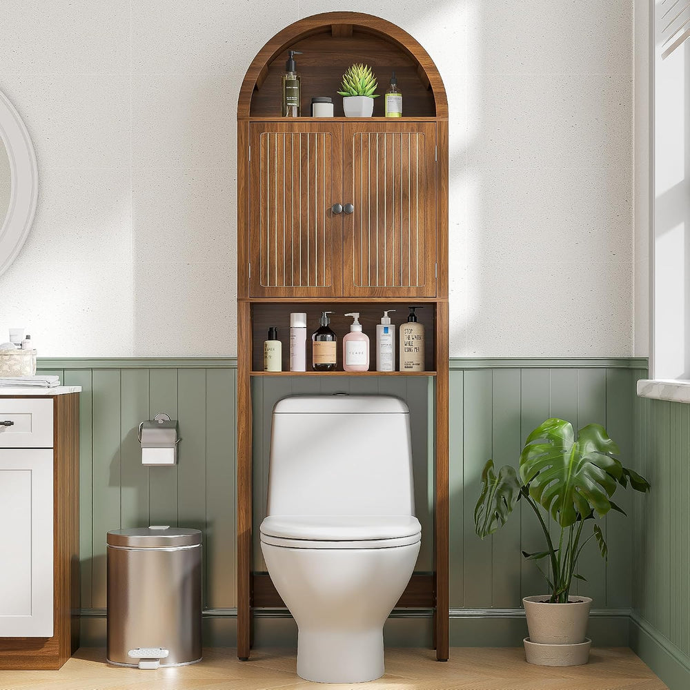 Arched Over The Toilet Storage Cabinet with Fluted Doors, Bathroom Shelf