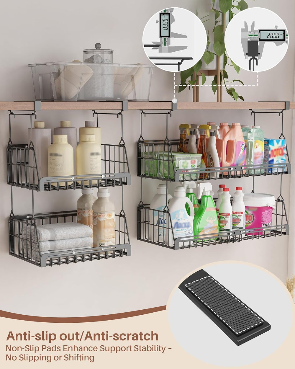 2 Pack Hanging Laundry Basket Organizer Closet Hanging Organizer, Black