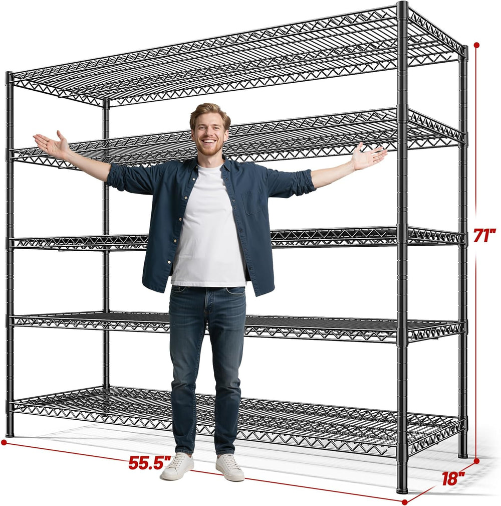 REIBII 55.5" W Storage Shelves 3200LBS Wire Shelving Unit 5 Tier Metal S...