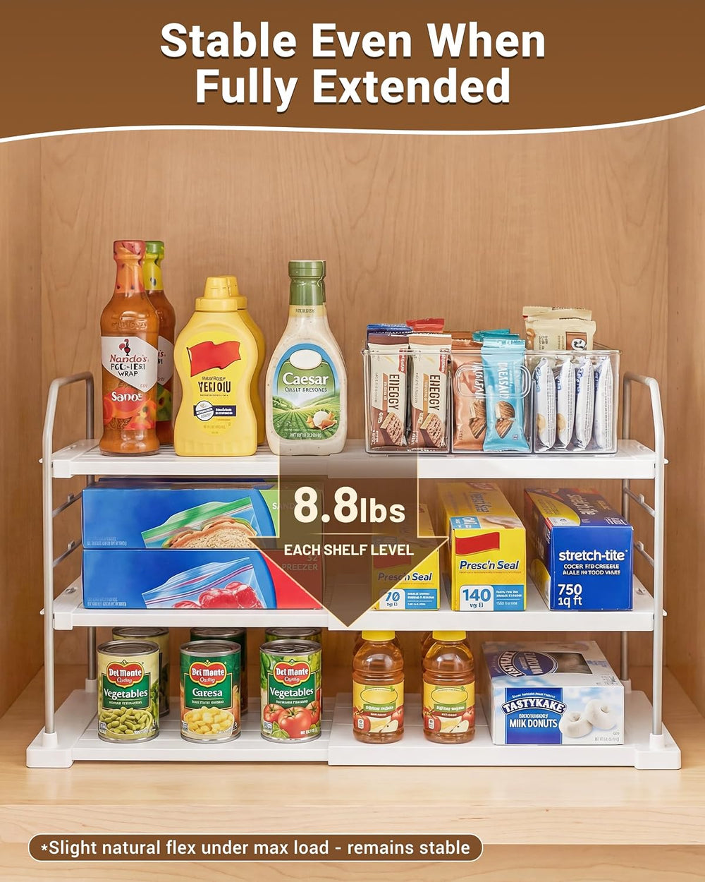 EVERIE Extendable 3-Tier Kitchen Cabinet & Pantry Organizer for Plastic W...