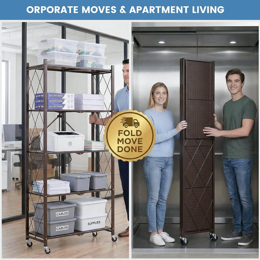 ALANNG 70.7" H Metal Storage Shelves, 5 Tier Folding Shelf on Wheels