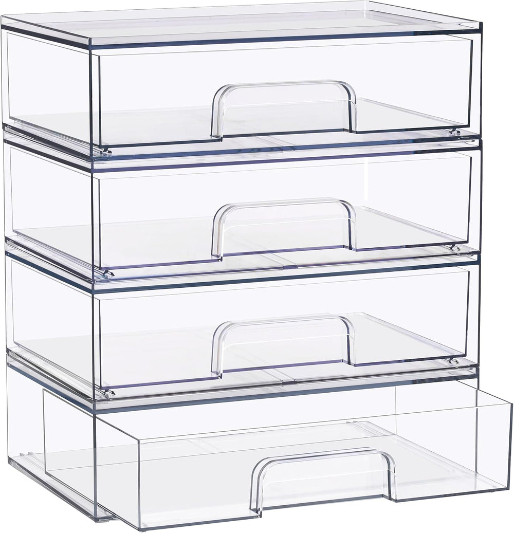 Sorbus Stackable Storage Drawers, Clear Acrylic Pull-Out Organizer (4 Pack)