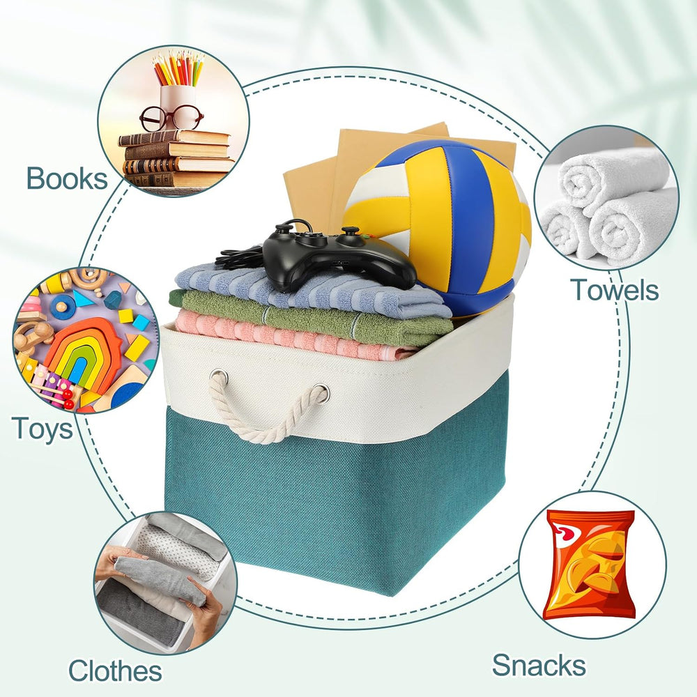 meekoo 8 Pack Fabric Storage Bins Baskets, 15 x 11 x 9.5 in, Cyan White
