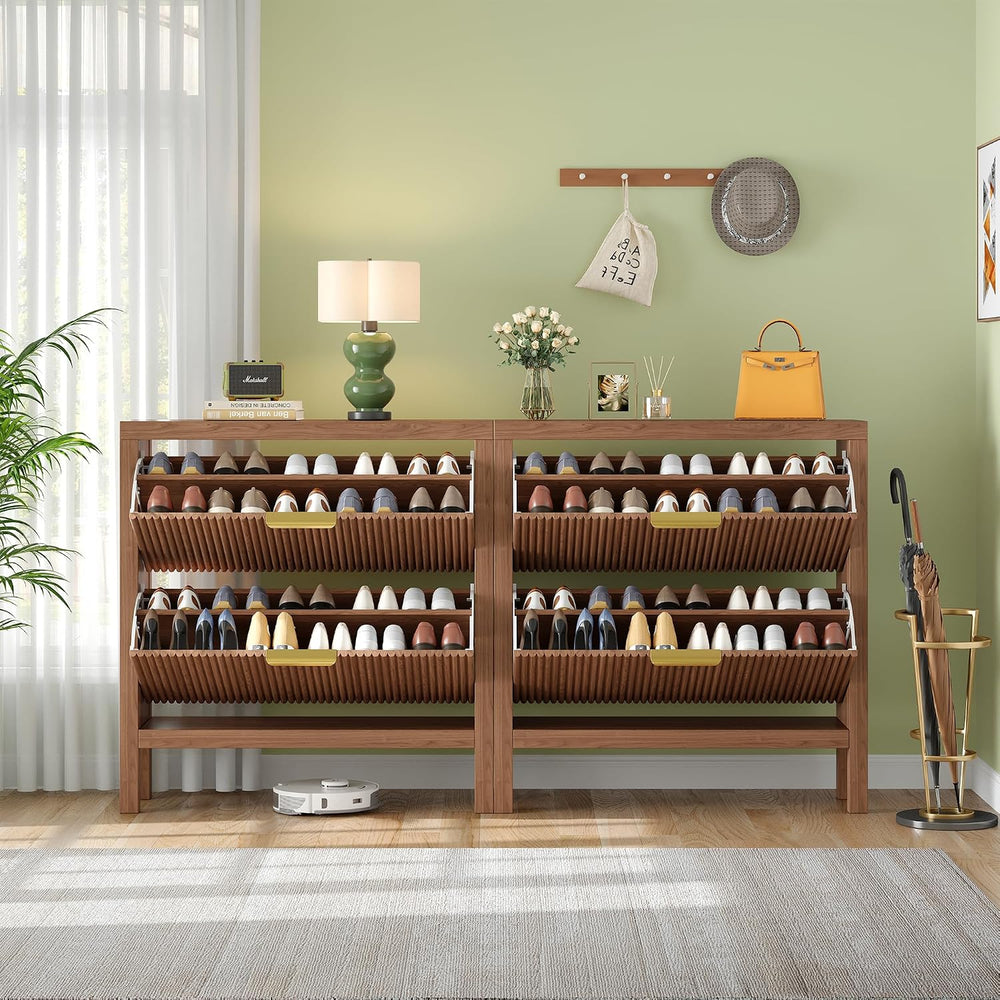 Modern 4-Tier Flip Drawer Shoe Cabinet, Freestanding Hidden Slim Narrow Shoe ...