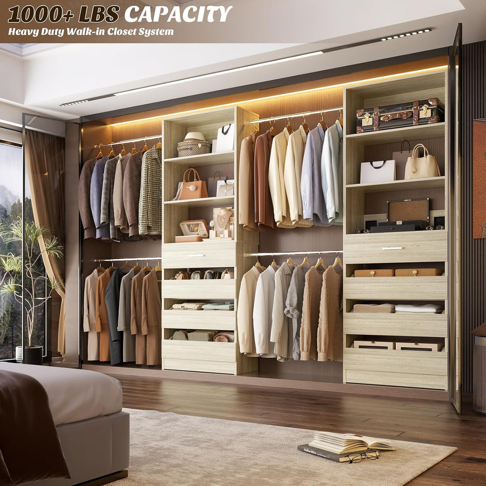 Aheaplus Closet System, Closet Organizer System with 4 Wooden Drawers, 4-9Ft ...