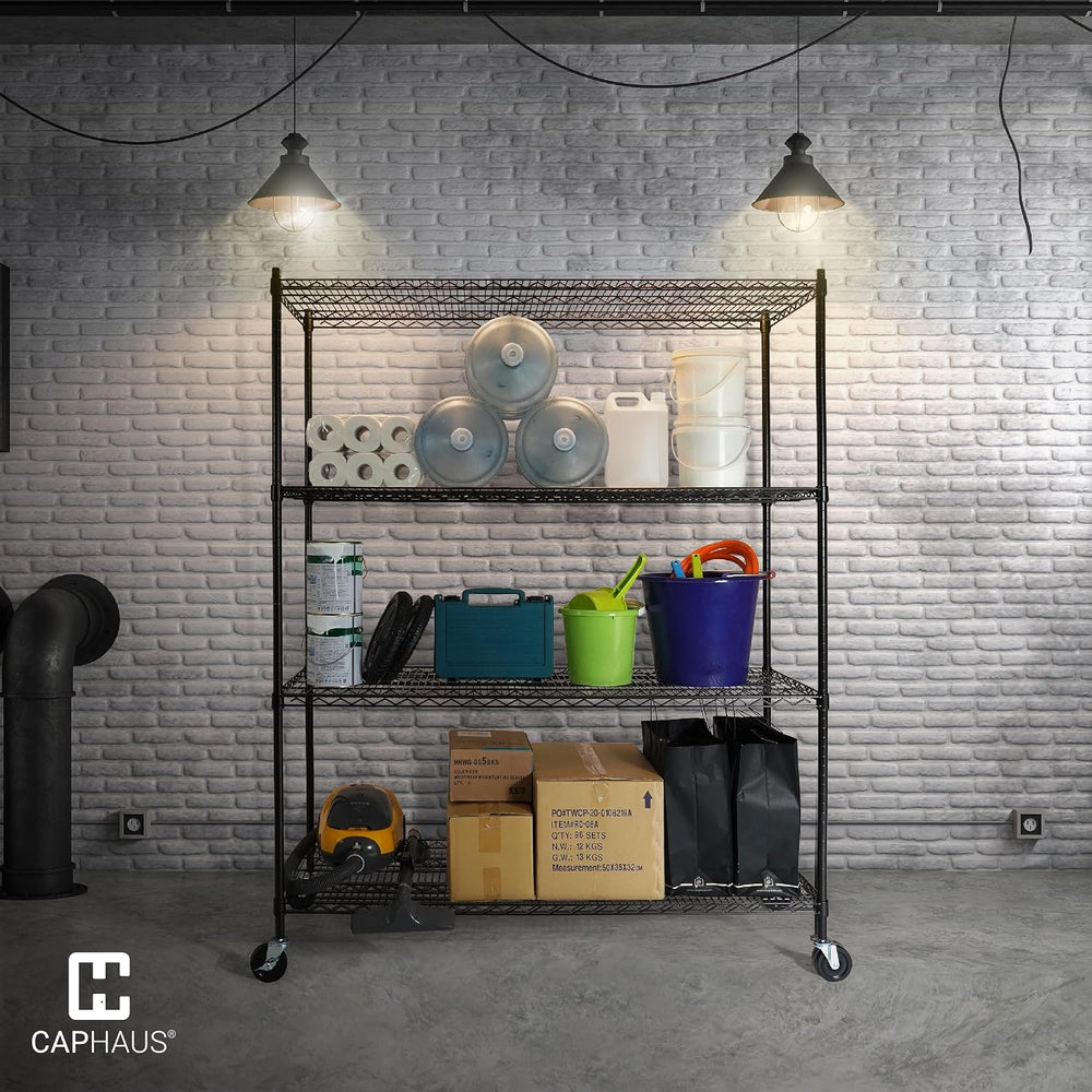 CAPHAUS 4-Tier Heavy Duty Adjustable Height Wire Shelving Unit w/Wheels &...