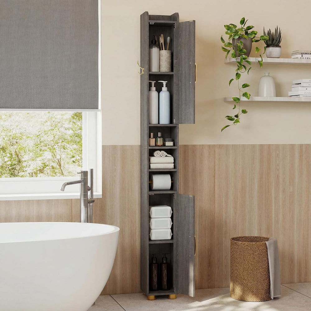 Tangkula Narrow Bathroom Cabinet, 69.5” Tall Storage with 2 Doors & Adjus...