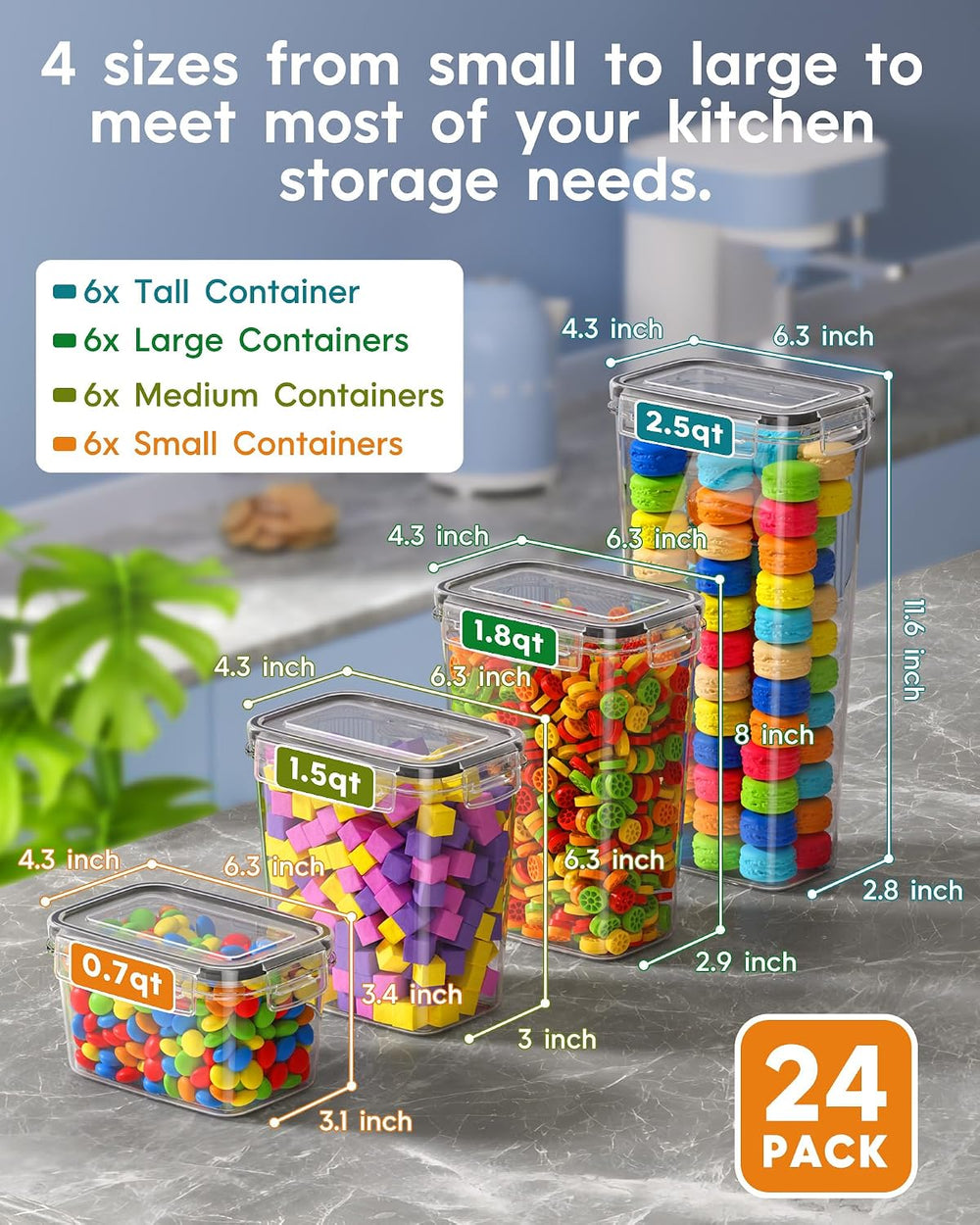 KEMETHY Airtight Food Storage Containers with Lids, 24 PCS, BPA-free