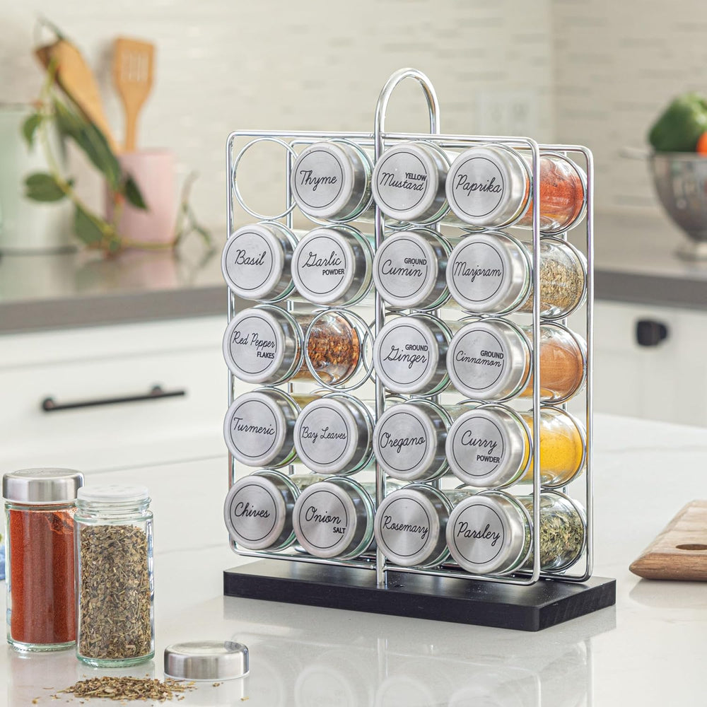 Orii 20 Jar Spice Rack Stainless Steel with Spices Included - Standing Rack S...