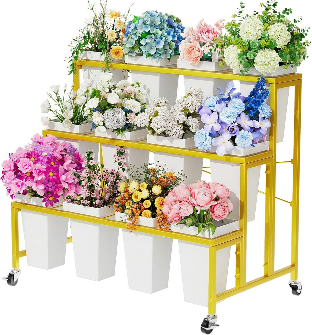 Flower Display Stand,3 Tier Metal Plant Stand with 12pcs White Plastic Flower...